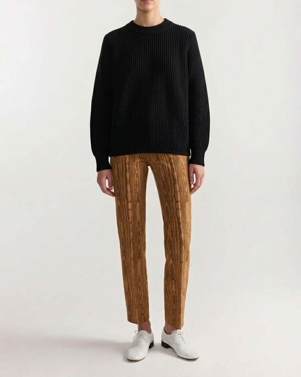 High Sport Black Ribbed Knit Cotton Sweater - Size M